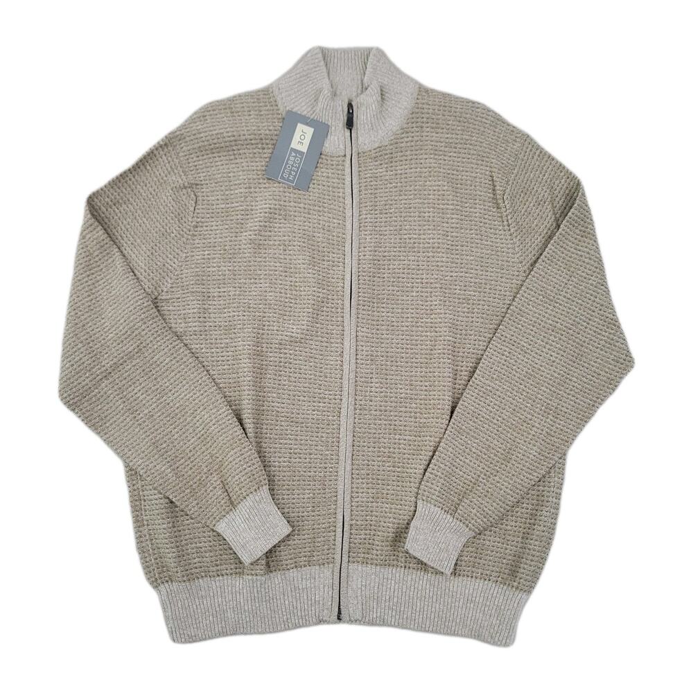 Joe Joseph Abboud Mens Full Zip Sweater Cardigan Tan 100% Cotton Size Medium